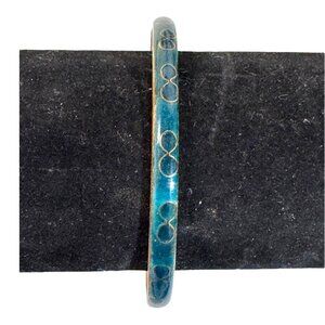 Vtg Cloisonne Turquoise Green Blue Floral Brass Enamel Infinity Symbol Bangle